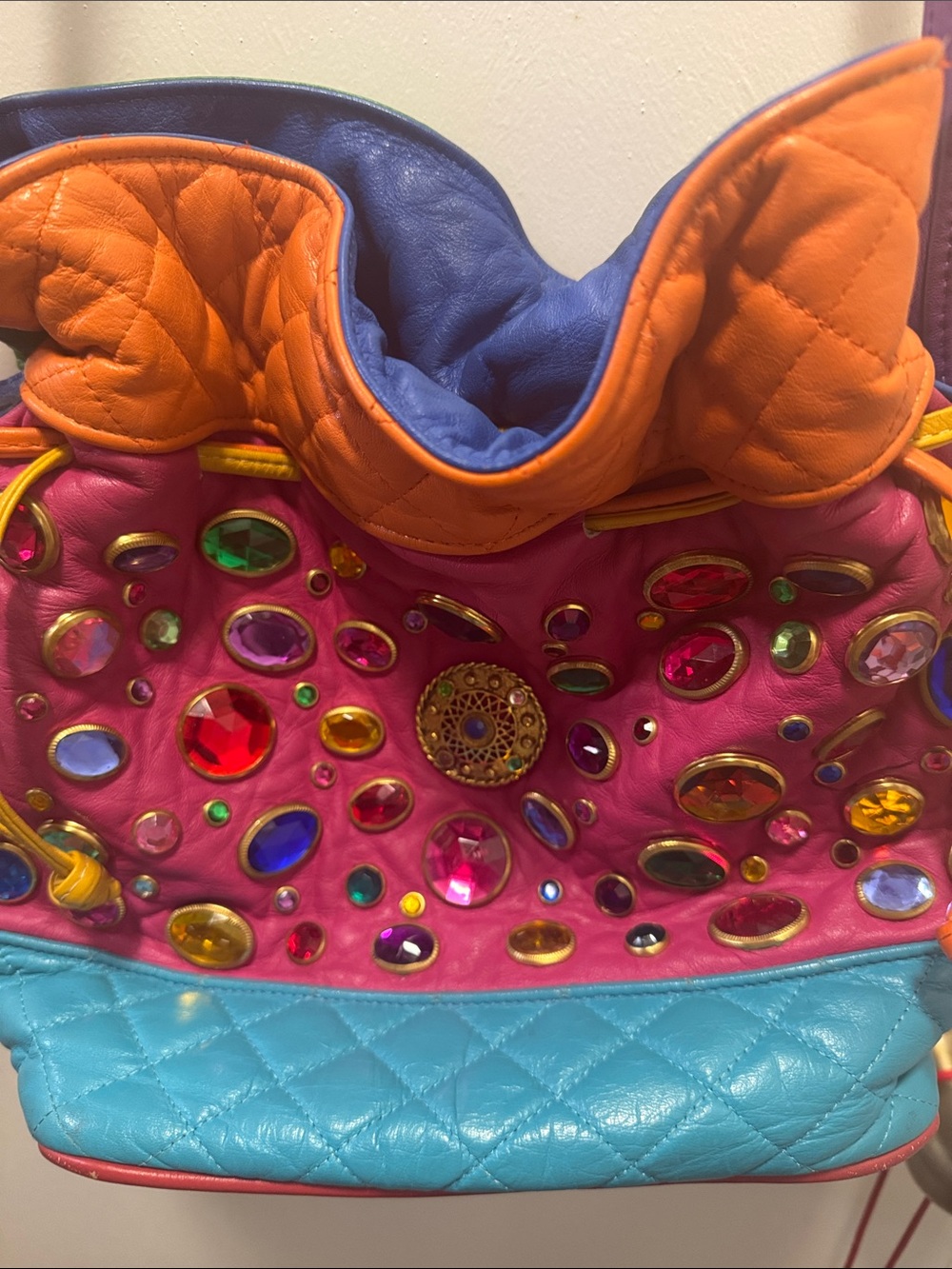 Colorful Embellished Drawstring Crossbody Bag - Purple, Pink, Orange, Blue(13) - Picture 2 of 4